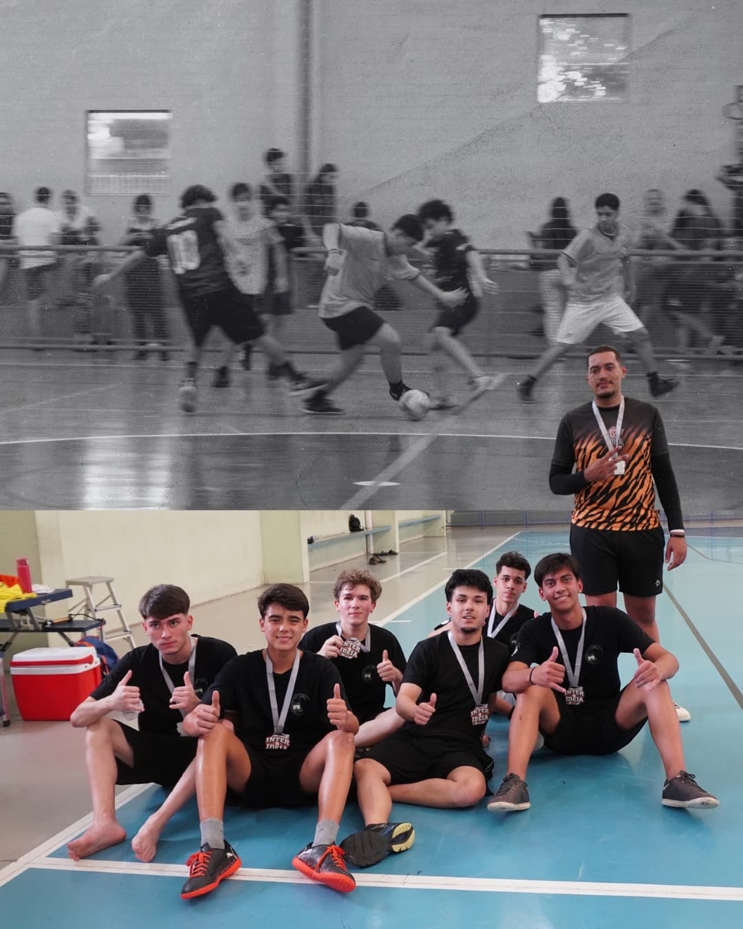 Time campeão do futsal do INTER IDEIA com as medalhas