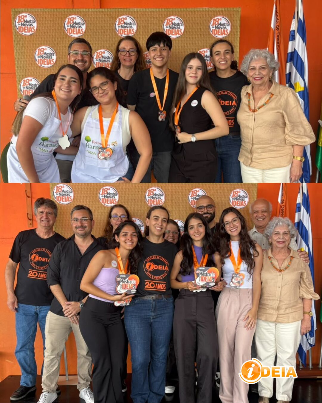 Equipes premiadas da Mostra de Novas Ideias, entre elas o projeto Primeiras Harmonias, com medalhas e troféus
